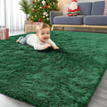 Homaxy Fluffy Shaggy Rugs Living Room, Large Anti Slip Carpet, Machine Washable Soft Thick Pile Bedside Rug for Kids Bedroom, Nursery - Dark Green, 120 x 160 cm