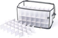 Christmas Village Christmas Tree Bauble and Decoration Storage Cube Bag Holder with Dividers for 112 Xmas Ornaments – Large Folding Holder with Separators, Zipped Lid and Handles (Grey)