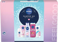NIVEA Pamper Me With Care Gift Set (6 Products), Women's Gift Set with Shower Gel, Moisturising Cream, Body Lotion, Lip Balm, Anti-Perspirant Roll-On, and Cream Wash