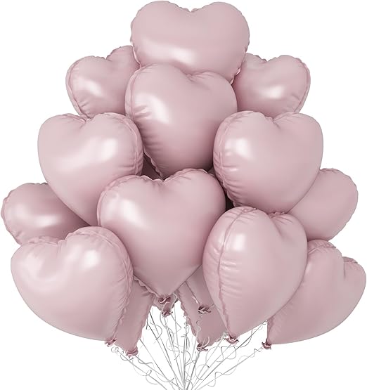 Baby Pink Heart Balloons,12Pcs 18 Inch Pastel Pink Foil Love Heart Shaped Balloons for Baby Girl Party Bow Birthday Party Wedding Engagement Anniversary Baby Shower Valentines Day Decorations