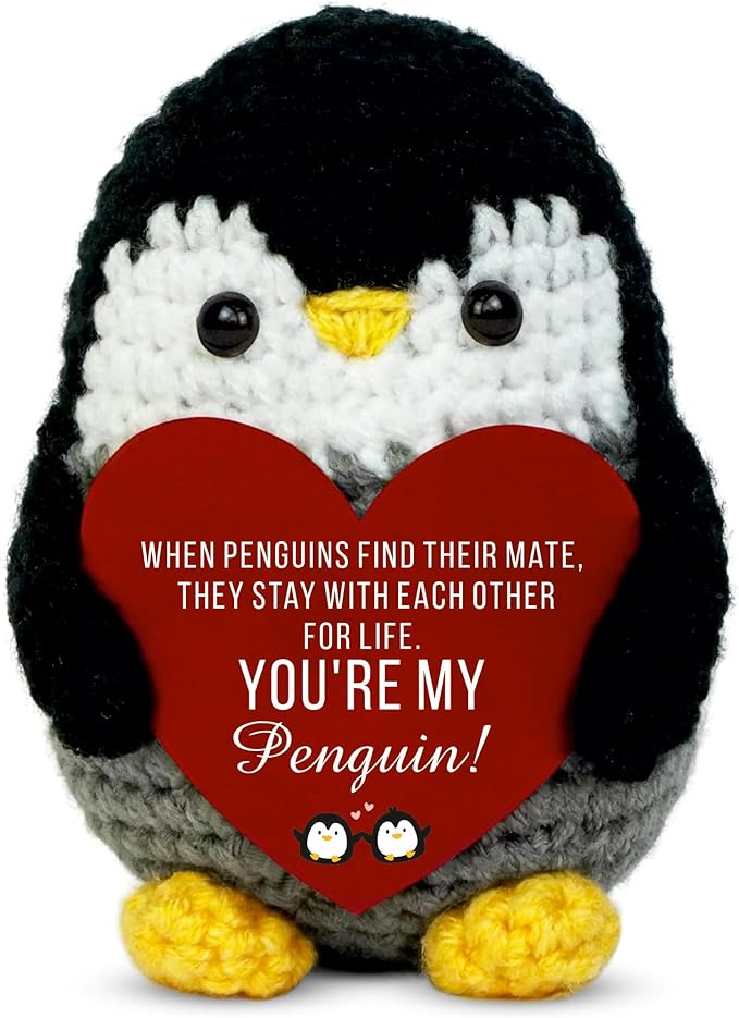 Gifts for Her from Husband, Handmade Crochet Emotional Mini Funny Penguin, Romantic Birthday Wedding Anniversary Valentines Gifts for Women, Wife, Small Cute Decor Present for Her