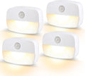 LED Motion Sensor Night Light, [4 Pack] Stick-On Night Light by Battery Powered, Stair Sensor Lights Indoors, Auto/ON/Off Light for Toilet, Hallway, Closet, Kitchen, Children's Room, Warm White light[Energy Class D]
