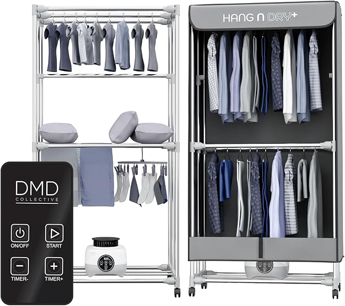 Electric Clothes Dryer, 2-Tier Heated Clothes Airer, Energy-Efficient Electric Clothes Airer, 180 Minutes Timer, Auto Power-Off, 15kg Capacity, 1000W (Remote & Pegs)[Energy Class A+++]