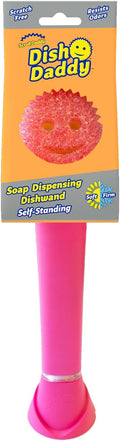 Scrub Daddy Dish Wand Scrubbing Brush with Handle, Soap Dispensing Dish Brushes, Texture Changing Washing Up Sponges With Liquid Dispenser, Scrubber with Scraper & Detachable Head Sponge, Pink