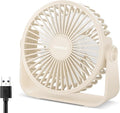 TriPole USB Desk Fan, 3 Speed Adjustable Strong Wind Table Fan, 360° Head Rotatable Portable Mini Fan 1.5 m Cable Personal Desktop Fans, 4.5 Inches for Table Home Bedroom Office Indoor Outdoor, Beige