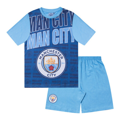 (Navy Blue, 10-11 Years) Manchester City Boys Pyjamas Short Kids Official Football Gift