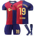 (S(165-170cm)) 2024-25 BarÃ§a Home #19 Lamine Yamal Soccer Jersey Set Football Kits T-shirt For Kids Adults with Socks