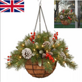 Christmas Artificial Flower Hanging Basket w/ LED Lights Xmas Garden