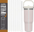 ALINK Replacement Straws for Stanley Iceflow 30oz Flip Tumbler, 6 Pack Reusable Clear Plastic Straws Compatible with 30oz Stanley IceFlow Cup with Cleaning Brush, Angled Design, Dishwasher Safe