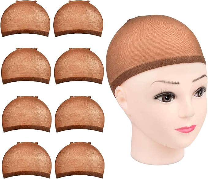 Wig Cap, MORGLES 8pcs Nylon Caps Dark Brown to Hold Wig in Place for Women Men