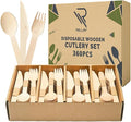 360 PCS Disposable Wooden Cutlery Set - Biodegradable Disposable Cutlery Set with 120 Spoons 120 Forks, and 120 Knives, Compostable Cutlery Wooden Utensils for Any Occasion