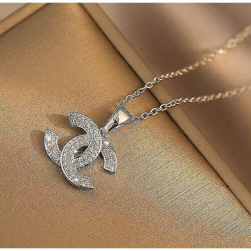 (Silver) Cc Pendant Necklace High-end Temperament Pendant Necklace Simple And Versatile