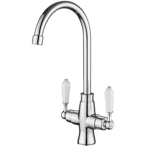 Chrome Monobloc Mixer Tap | Ceramic Twin Lever Kitchen Tap
