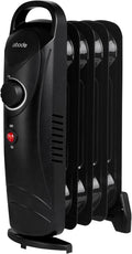 Abode 5 Fin Oil Filled Radiator 650W Portable Electric Heater in Black, Overheat Protection & Tip Over Protection, Portable with Integrated Handle AOFR5001B