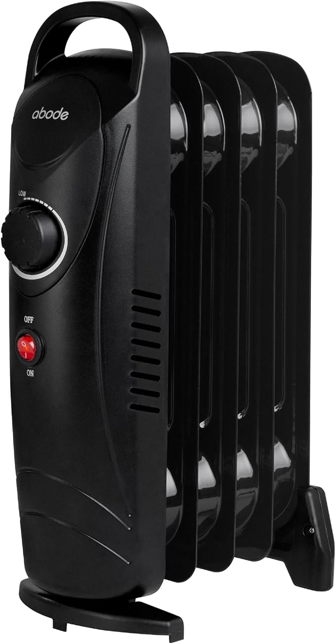 Abode 5 Fin Oil Filled Radiator 650W Portable Electric Heater in Black, Overheat Protection & Tip Over Protection, Portable with Integrated Handle AOFR5001B