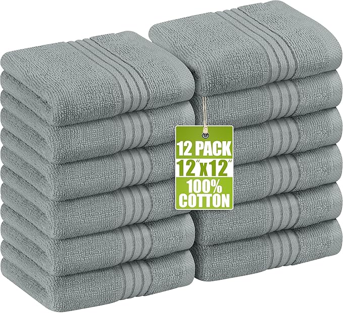 Utopia Towels - 12 Pack Luxury Wash Cloths Set (30 x 30 CM) 100% Cotton Ring Spun, Highly Absorbent and Soft Feel Washcloths for Bathroom, Spa, Gym, and Face Towel (Cool Grey)