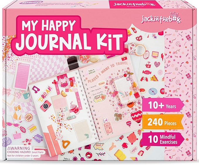 jackinthebox DIY Journal for Girls Ages 8–12, 242 pcs Scrapbook Kit, Girls Journal Kit, Includes 10 Mental Health Exercises, Valentine’s Day Gift for 8 9 10 11 12 Year-Old Girls