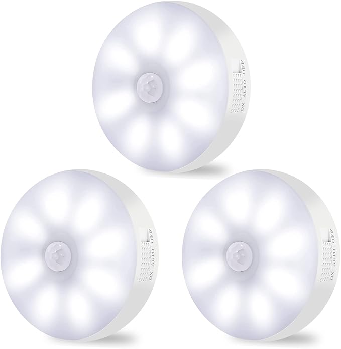 Motion Sensor Lights Indoor Rechargeable Wireless Wall Light LED Stair Night Lights Lamps with Auto/On/Off for Stairs Living Room Bathroom Corridors Closet Kitchen Under Cabinets (6000K, 3 Pack)