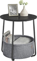 VASAGLE Side Table, Round End Table with Fabric Basket, Spacious, for Living Room Bedroom, Bedside Table, Modern Style, Ebony Black and Slate Grey LET223B01