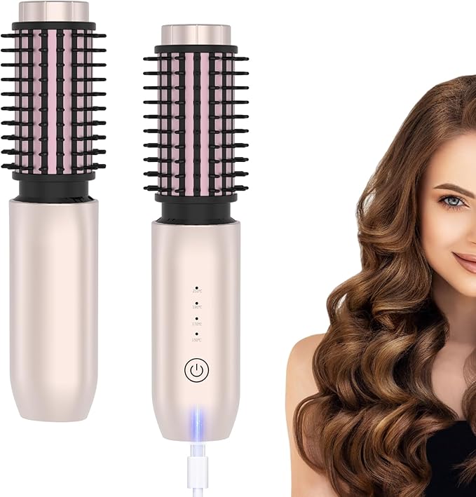 Pro Cordless Curling Brush: 7000mAh Rechargeable Curler Brushes 4 Heating up to 210°C, Negative Ions Salon Smooth Tangle-Free Hair in Minutes, for Travel & Home