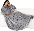 Winthome Blanket with Sleeves, Gift for Women Men Adult, Soft and Cozy Wearable Blanket with Elastic Cuffs, Hook and Loop Fastener (Printed Grey, 140x180cm)