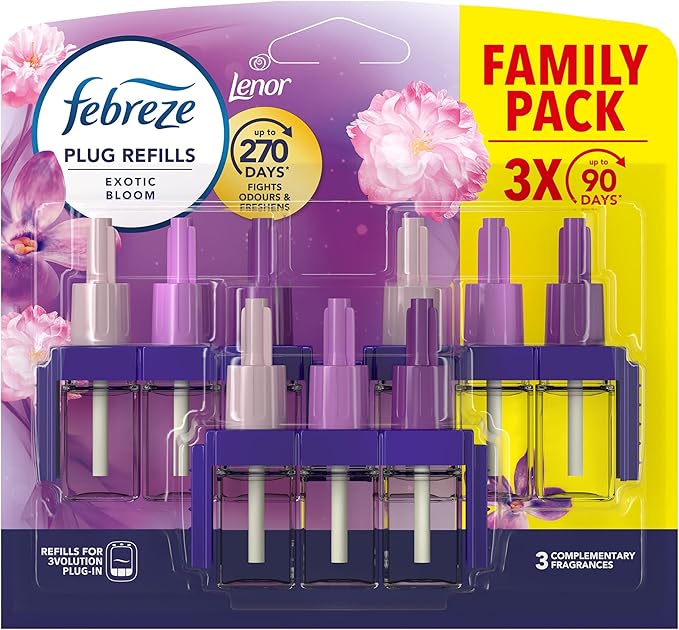 Febreze 3Volution Air Freshener Plug-In Refill Exotic Bloom 3x20ML, 3 Alternating Scents To Fight Odours