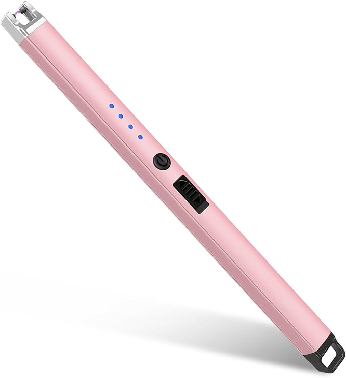 Aouply Candle Lighter, Rechargeable USB Electric Lighter, Windproof Flameless, LED Display, Battery Indicator for BBQ, Grill, Camping, Fireplace, Stove, Parties(Pink)