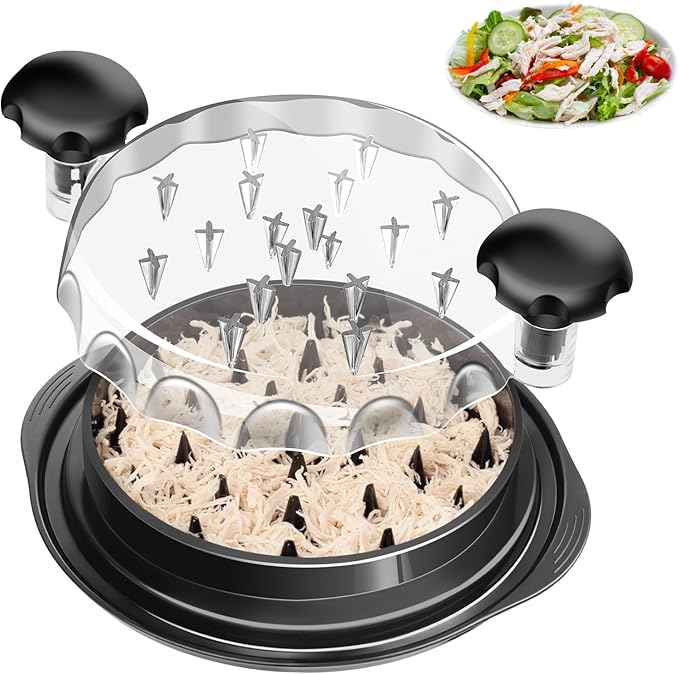Chicken Shredder, 9.6 in Chicken Shredder Tool Twister with Ergonomic Handle, Non-Slip, Effort Saving, with Transparent Lid Food Shredder, BPA Free, Dishwasher Safe