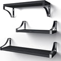 Pipishell Floating Shelves Wall Mounted Shelf, Paulownia Wood Wall Shelves, Wooden Shelves Set of 3 for Bedroom, Bathroom, Living Room, Kitchen, Home Office, Laundry room,etc (Black)