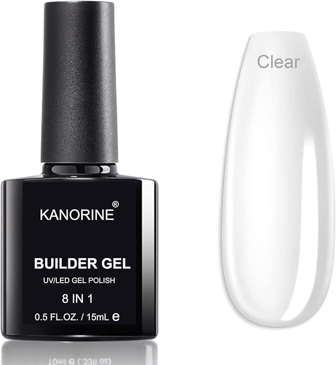 Gel Nail Polish Builder Gel,Nail Glue Gel, 8-in-1 UV/LED Clear Gel Builder for Nails, Hard GelBuilder NailStrengthener Extension GelBaseRhinestone False Nail Tips, in a Bottle 15ML HardGel