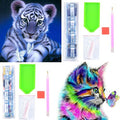 2 Pcs 5D Diamond Art Painting Kits Full Drill, Cat Butterfly and Tiger Crystal Rhinestone Embroidery Pictures DIY Craft Paintings Kits Gifts