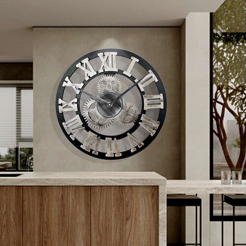 60CM EXTRA LARGE ROMAN NUMERALS SKELETON WALL CLOCK OPEN FACE ROUND