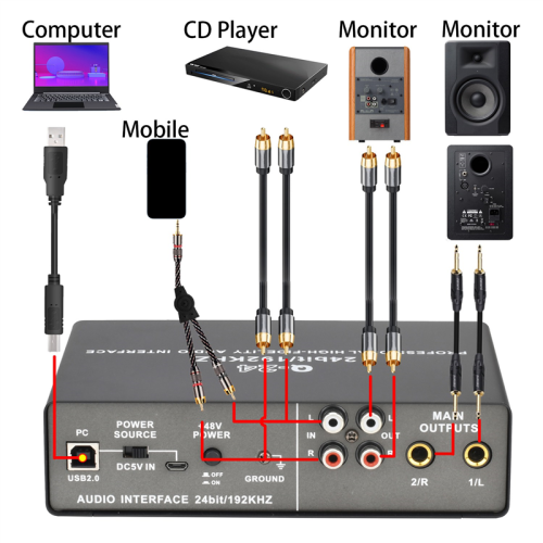 Professional 24Bit 192KHz Audio Interface 2 Input
