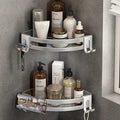 Voldra Corner Shower Caddy No Drilling, Shower Shelf Coner Adhesive Bathroom Corner Shelves with 4 Razor Hook No Drill Bathroom Organiser Storage Wall Mounted(2-Pack, Silver)