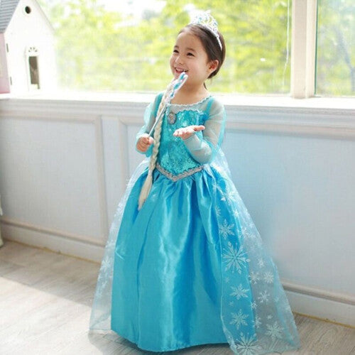 (#4 Elsa Dress D Blue Sleeve, 5-6 Years) Frozen Girls Kids Elsa Fancy Dress Costume Princess Anna Party Dresses Cosplay Outfits