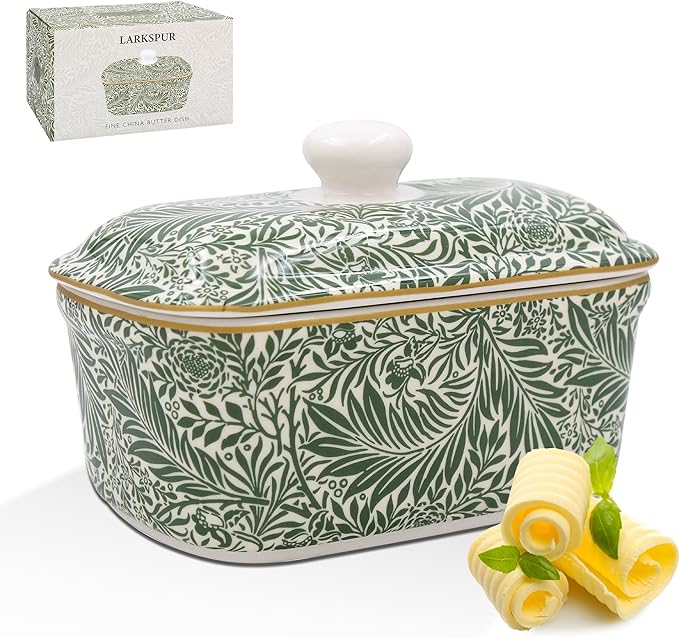 The Leonardo Collection William Morris Larkspur Butter Dishes for Kitchen & Home | Dishwasher Safe Butter Dish with Lid for Keep Butter Fresh | Durable BPA-Free Butterdish for Butter Storage