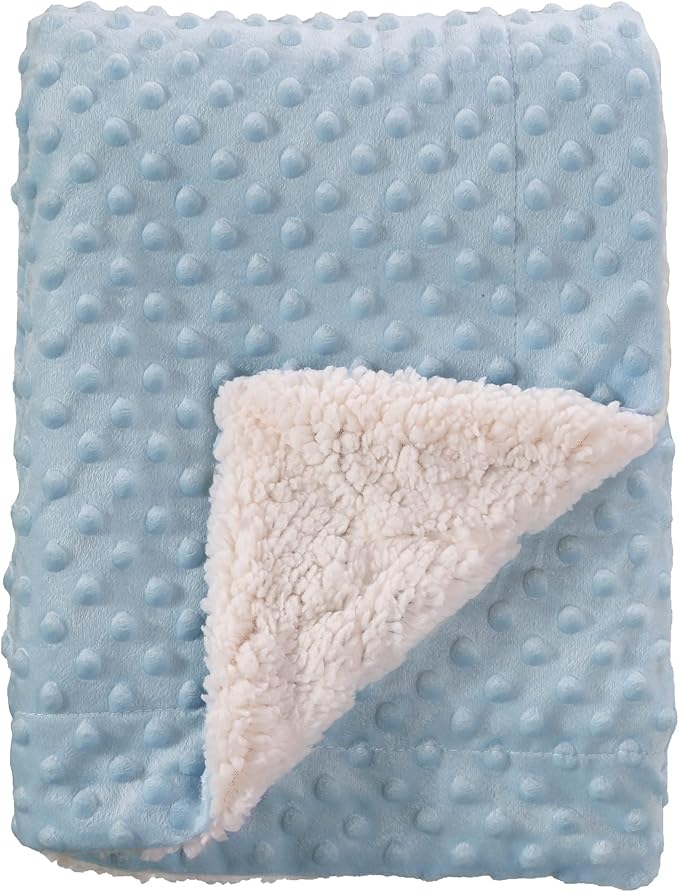 CREVENT Soft Lightweight Warm Sherpa Backing Baby Throw Blanket for Infant Toddler Crib Cot Stroller Gift for Baby Boys and girls (75cmX100cm Blue dot)