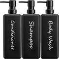 GMISUN Shampoo and Conditioner Dispenser, 17 Fl oz / 500ml Square Shower Gel Dispenser, Refillable Shampoo Bottles, Bathroom Plastic Black Shower Soap Dispensers, Modern Pump Bottle Dispensers 3 Pack