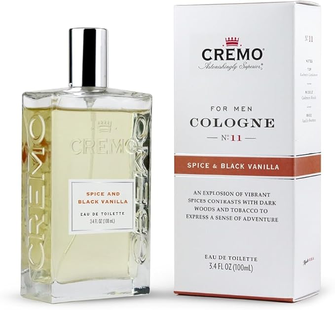 Cremo Men's Eau de Toilette, Spice and Black Vanilla Cologne for Men, Spicy Men's Perfume Gift for Men, 100 ml