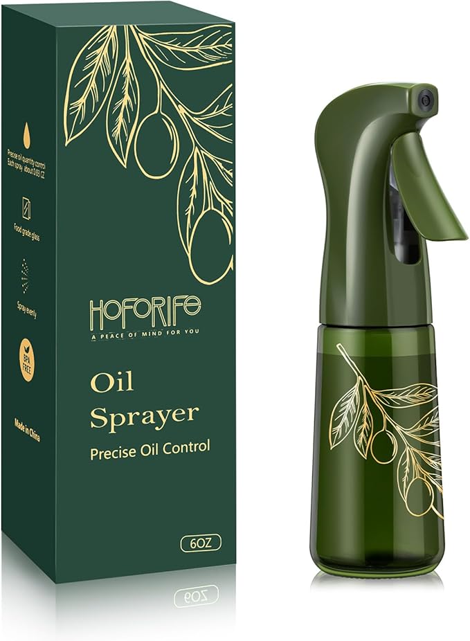 Glass Olive Oil Sprayer for Cooking, Oil Mister Continuous Cooking Spray with Portion Control for Kitchen (Dark Green, 190ml/7oz)