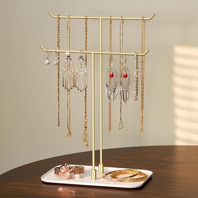 Necklace Holder jewellery Stand Organizer for Necklaces and Bracelets, Metal Display Stand, Gift for Women, Ideal for Home, Bedroom, or Vanity, Gold