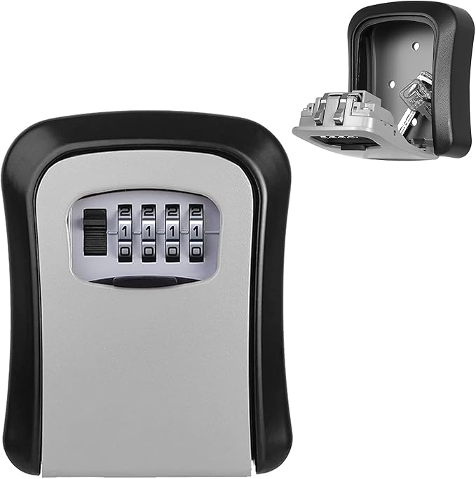 Key Safe Wall Mounted, Key Lock Box Outdoor, Key Box with 4 Digit Combination, Waterproof and Security Lockbox, Key Safe Outside for Home Garage School Elderly Parents Key Cabinet
