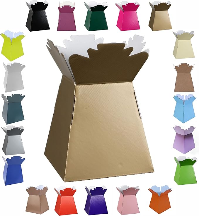 Glossy Vibrant Bouquet, Flower Box/Vase - Transportation Display, Presentation Boxes (1, Gold)
