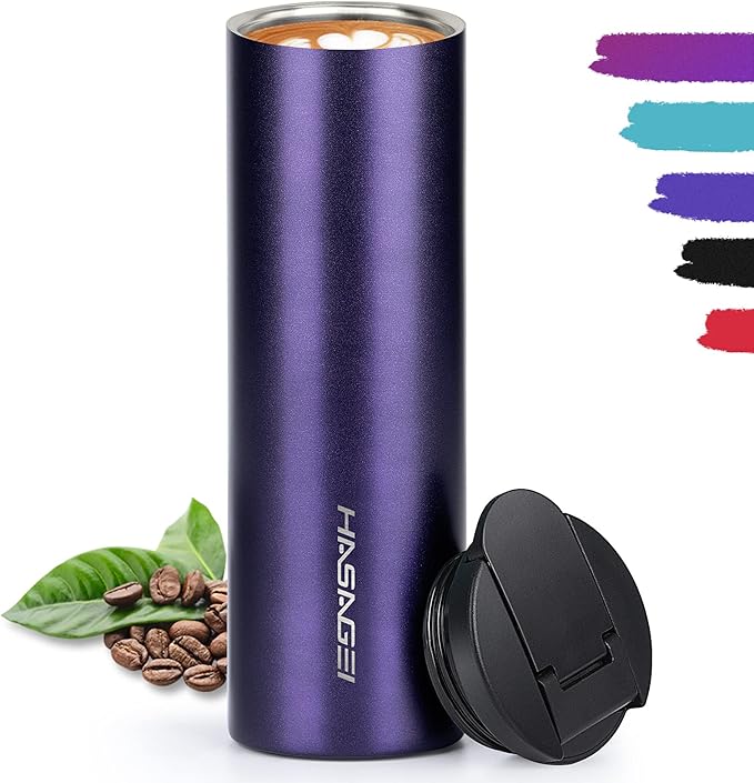 HASAGEI Travel Mug, Insulated Coffee Mug for Hot and Cold Drinks, Reusable Coffee Cup with Leakproof Lid Vacuum Stainless Steel Bottle for Coffee and Tea ((Nevy Blue 500ML)