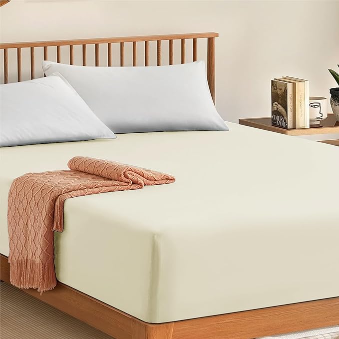 Fitted Sheets King Size 100% Egyptian Cotton 300TC Hotel Quality 30 cm Fitted Bedsheets (Cream)