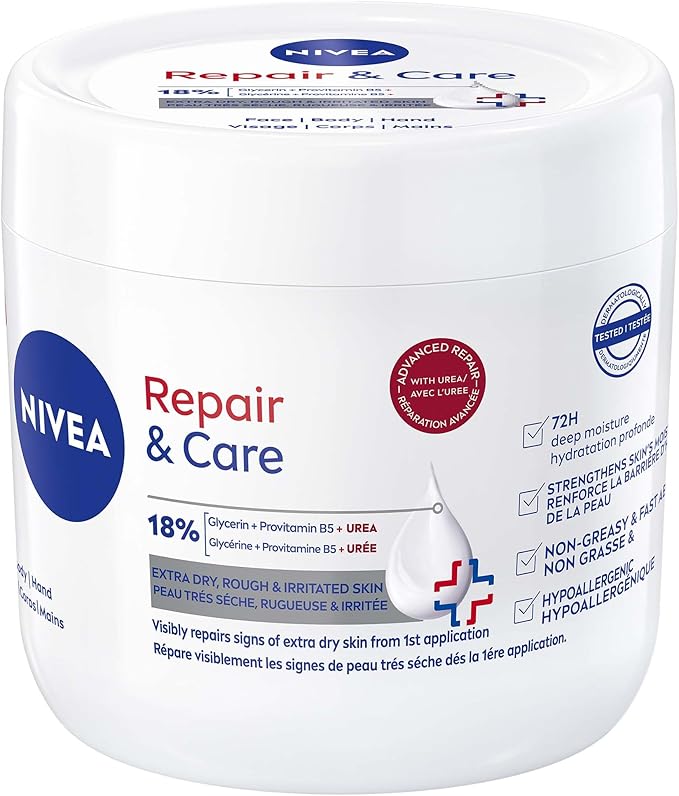 NIVEA Repair & Care Urea Cream (400ml), Deeply Hydrating Moisturising Cream, Moisturises Dry Skin With Urea and Glycerine for 72H, Ideal for Body, Hand and Face