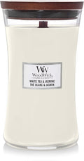 WoodWick Large Hourglass Scented Candle | White Tea & Jasmine | with Crackling Wick | Burn Time: up to 130 Hours