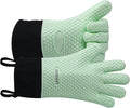 GEEKHOM Silicone Oven Gloves Heat Resistant Silicone Oven Mitts BBQ Gloves Waterproof Kitchen Gloves for Barbecue Grilling Weber Microwave, Non-Slip Oven Gloves with Fingers, Mint Green