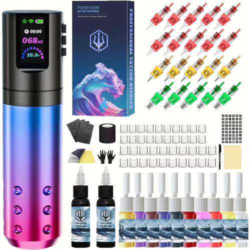 Tattoo kit , Tattoo Pen Kit with 20 PCS Tattoo Cartridge Machine, Tattoo Pen with 1800mAh Capacity Wireless Power, Tattoo Gun kit with