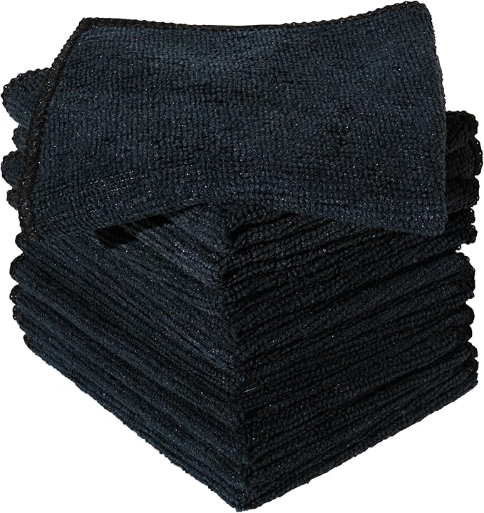 Furniture Clinic Pack of 10 Microfibre Cloths – Lint Free - Black Cleaning Cloths - Reusable and Washable